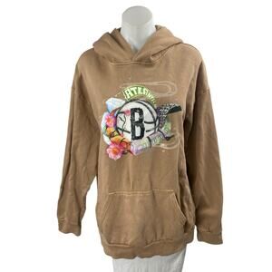 Cross Over Brown Graphic Print Long Sleeve Hoodie Hooded Sweater Sweatshirt Sz L